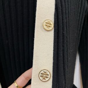 TORY BURCH BLACK TAN GOLD CARDIGAN SIZE LARGE